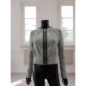 Sparrow Gray Wool Blend Zip Front Knit Cardigan Sweater Small